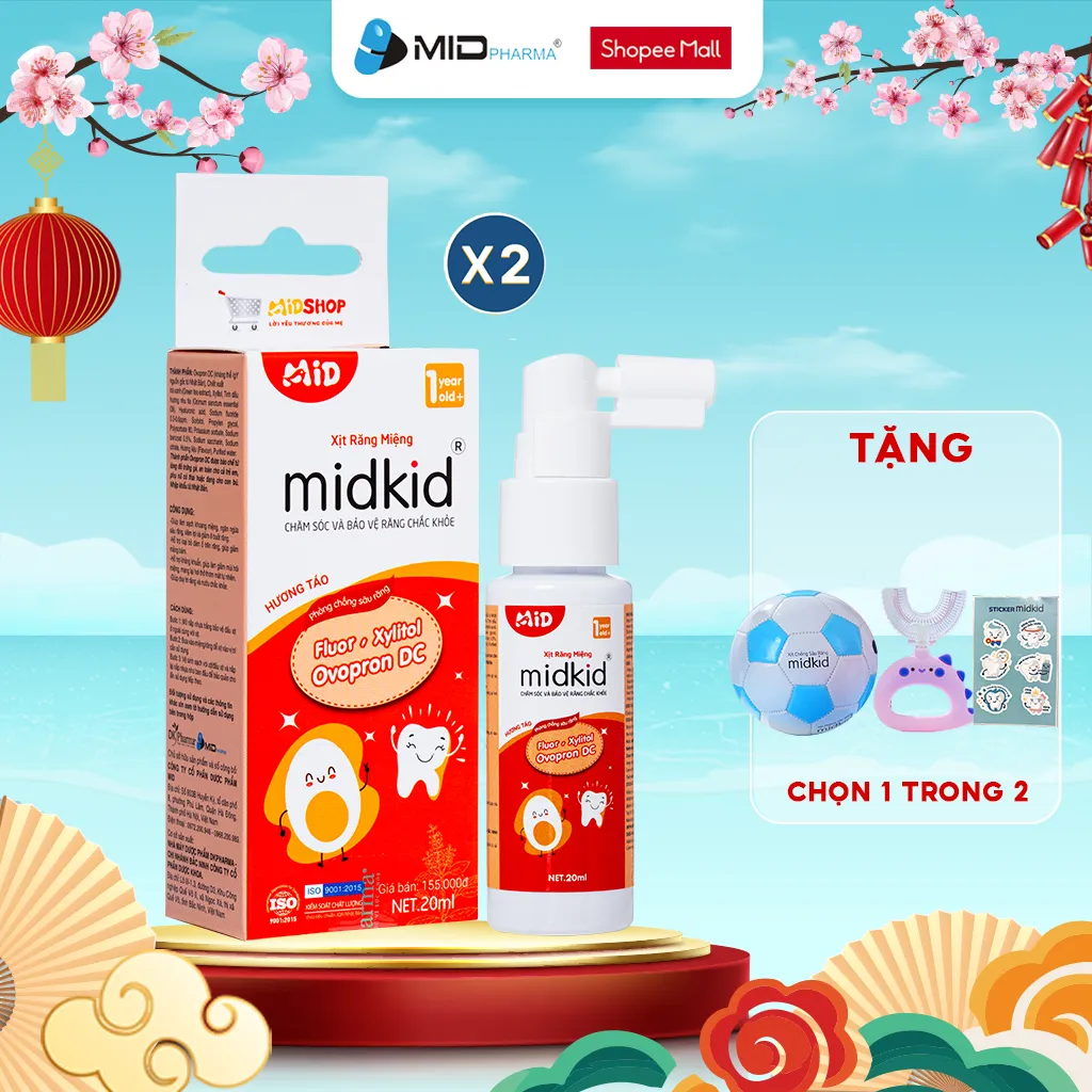 Ảnh Combo 2 hộp xịt chống sâu răng MIDKID cho bé từ 1 tuổi giúp làm sạch và bảo vệ răng vị táo 20ml 1