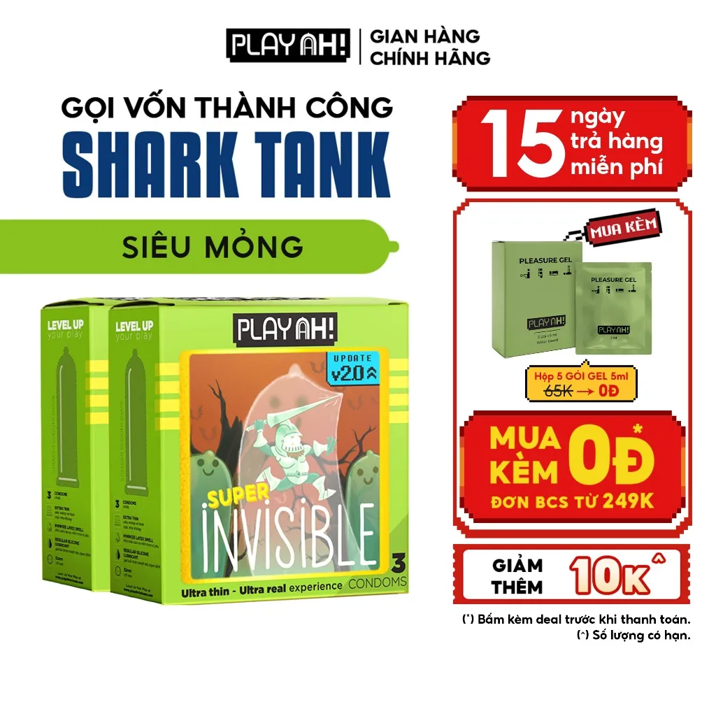 Ảnh Combo 2 hộp/3 hộp Bao Cao Su PlayAh Super Invisible Siêu Mỏng Hộp 3 bao size 52mm, nhiều gel 1