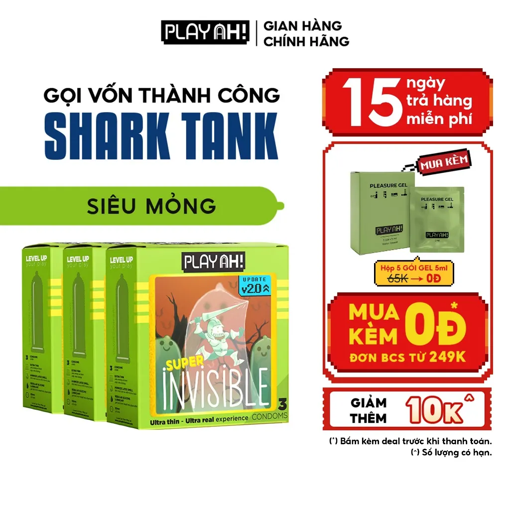Ảnh Combo 2 hộp/3 hộp Bao Cao Su PlayAh Super Invisible Siêu Mỏng Hộp 3 bao size 52mm, nhiều gel 2