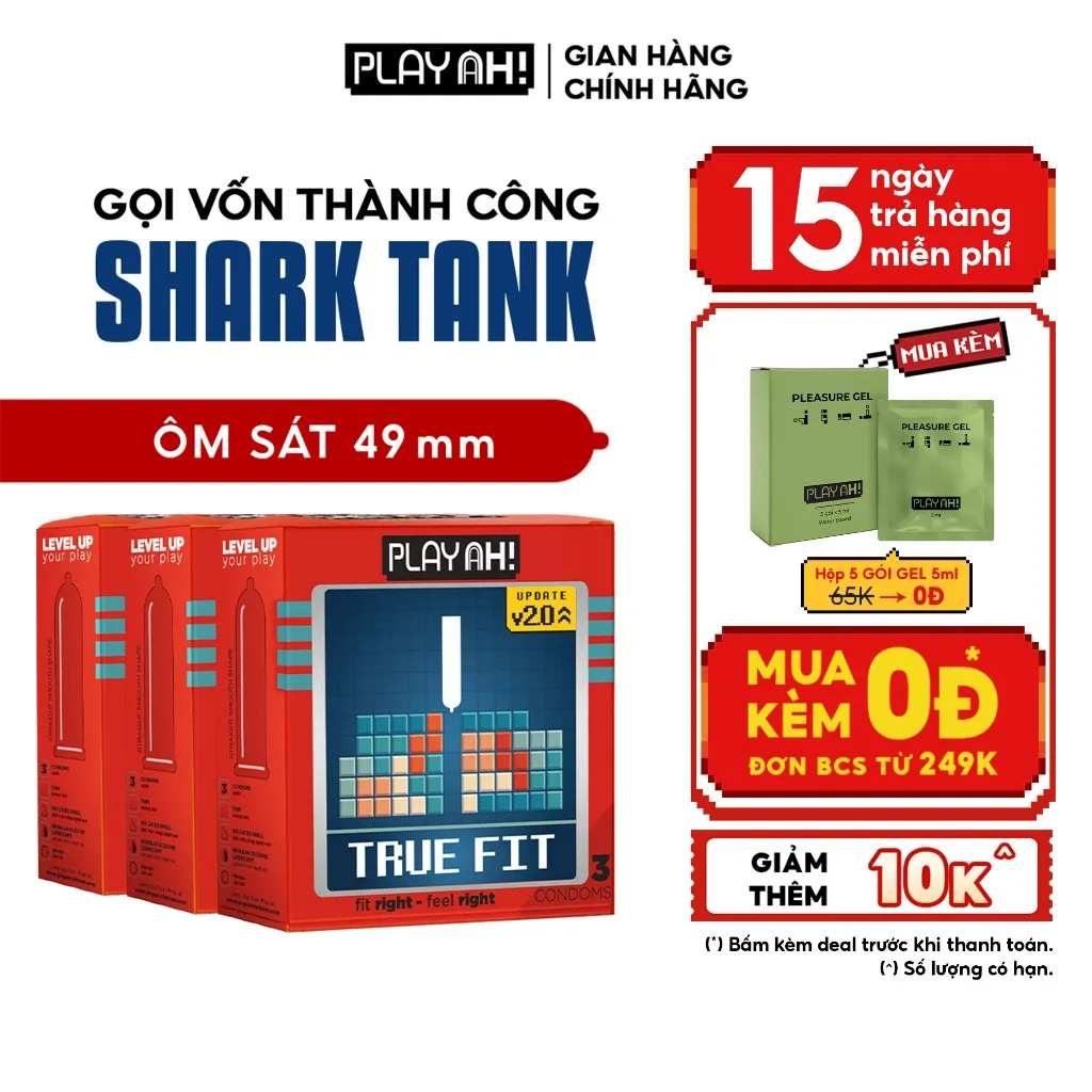 Ảnh Combo 2 hộp/3 hộp Bao Cao Su PlayAh True Fit Ôm Sát Hộp 3 Bao size 49mm 2