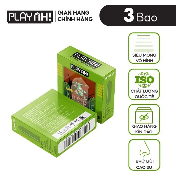 Ảnh Combo 2 hộp/3 hộp Bao Cao Su PlayAh Super Invisible Siêu Mỏng Hộp 3 bao size 52mm, nhiều gel 4