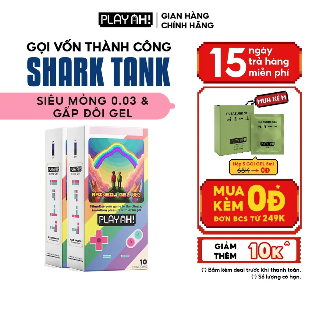 Ảnh Combo 2 hộp/3 hộp Bao Cao Su PlayAh Rainbow Gel 003 Hộp 10 Size 52mm siêu mỏng, nhiều gel 1