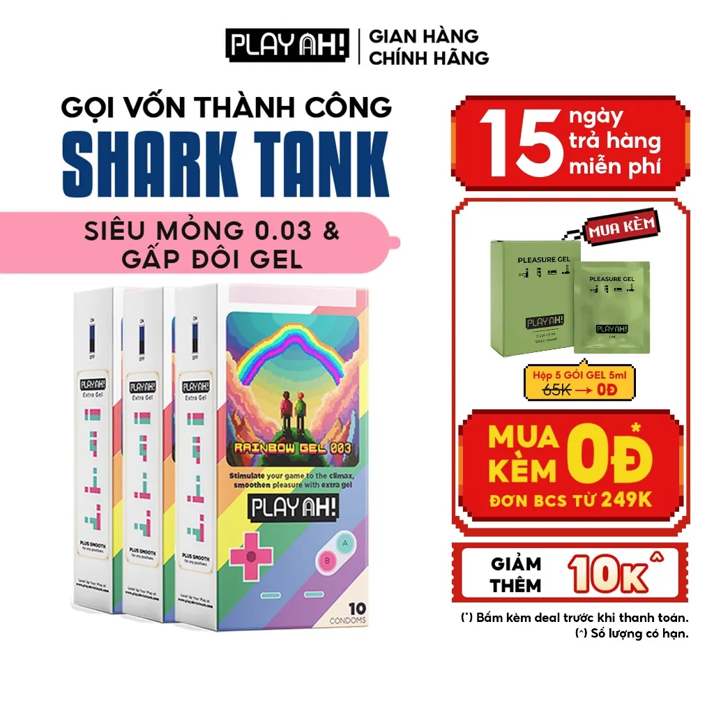 Ảnh Combo 2 hộp/3 hộp Bao Cao Su PlayAh Rainbow Gel 003 Hộp 10 Size 52mm siêu mỏng, nhiều gel 2