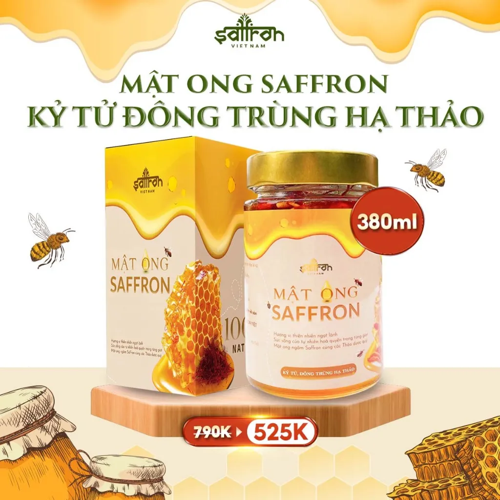 Ảnh Combo 2 hũ mật ong Saffron Đông trùng hạ thảo kỷ tử và Mật ong Saffron tinh bột nghệ 380ml 1