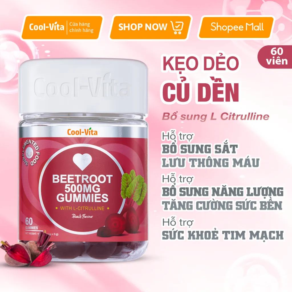 Ảnh Combo 2 Kẹo Dẻo Củ Dền Thuần Chay Hỗ Trợ Bổ Sung Sắt, Lưu Thông Máu & Bổ Sung Năng Lượng LCitrulline Vị Đào CoolVita 2