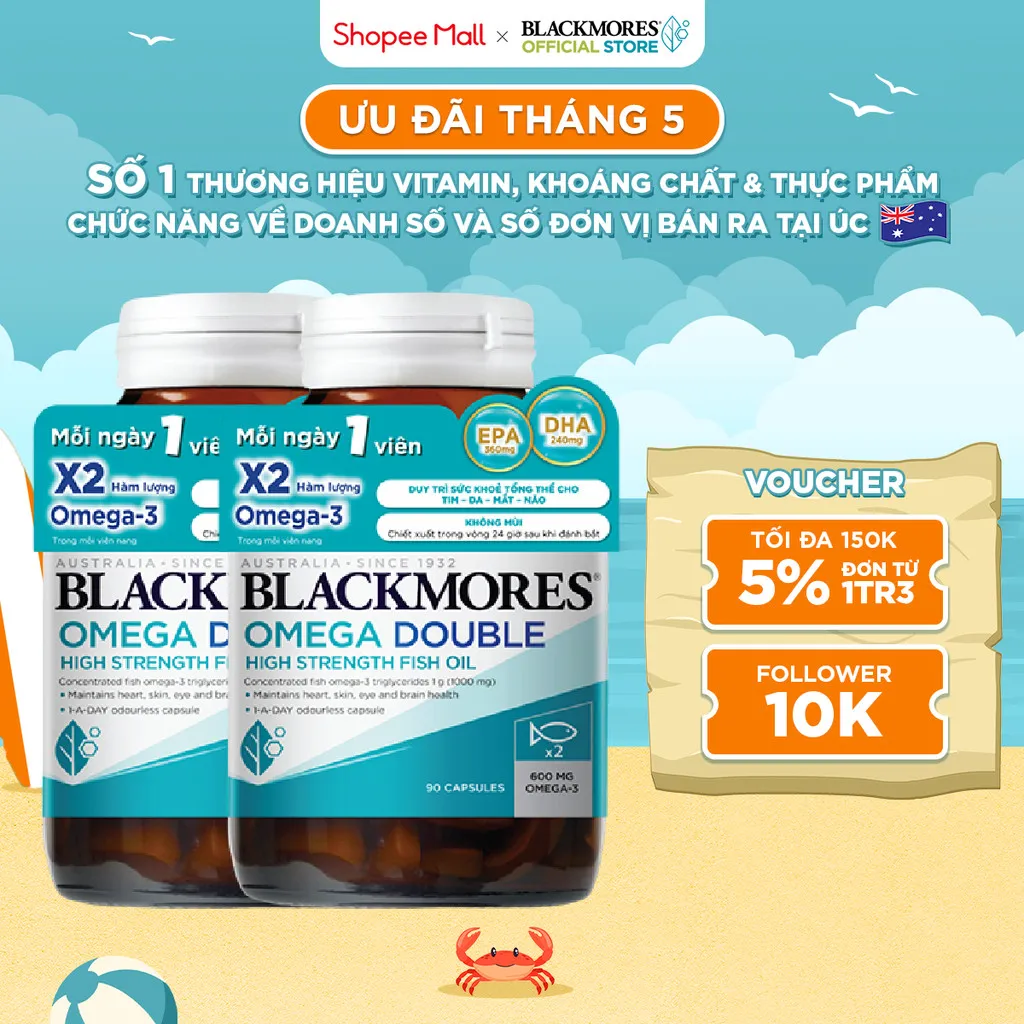 Ảnh Combo 2 Lọ Viên Uống Dầu Cá Bổ Sung Omega Hỗ Trợ Cho Tim, Mắt và Da Blackmores Double Omega High Strength 90 Viên/Lọ 1