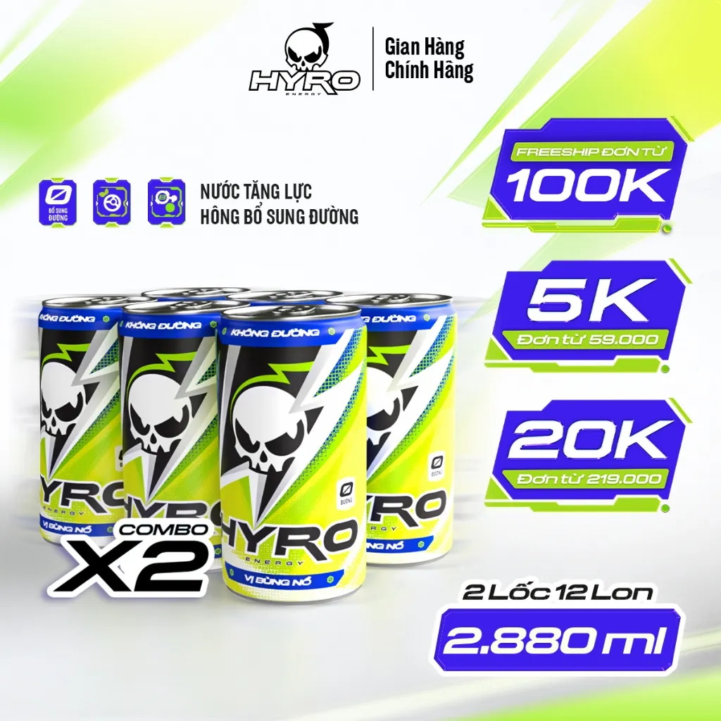 Ảnh Combo 2 lốc Nước tăng lực Hyro không bổ sung đường 2