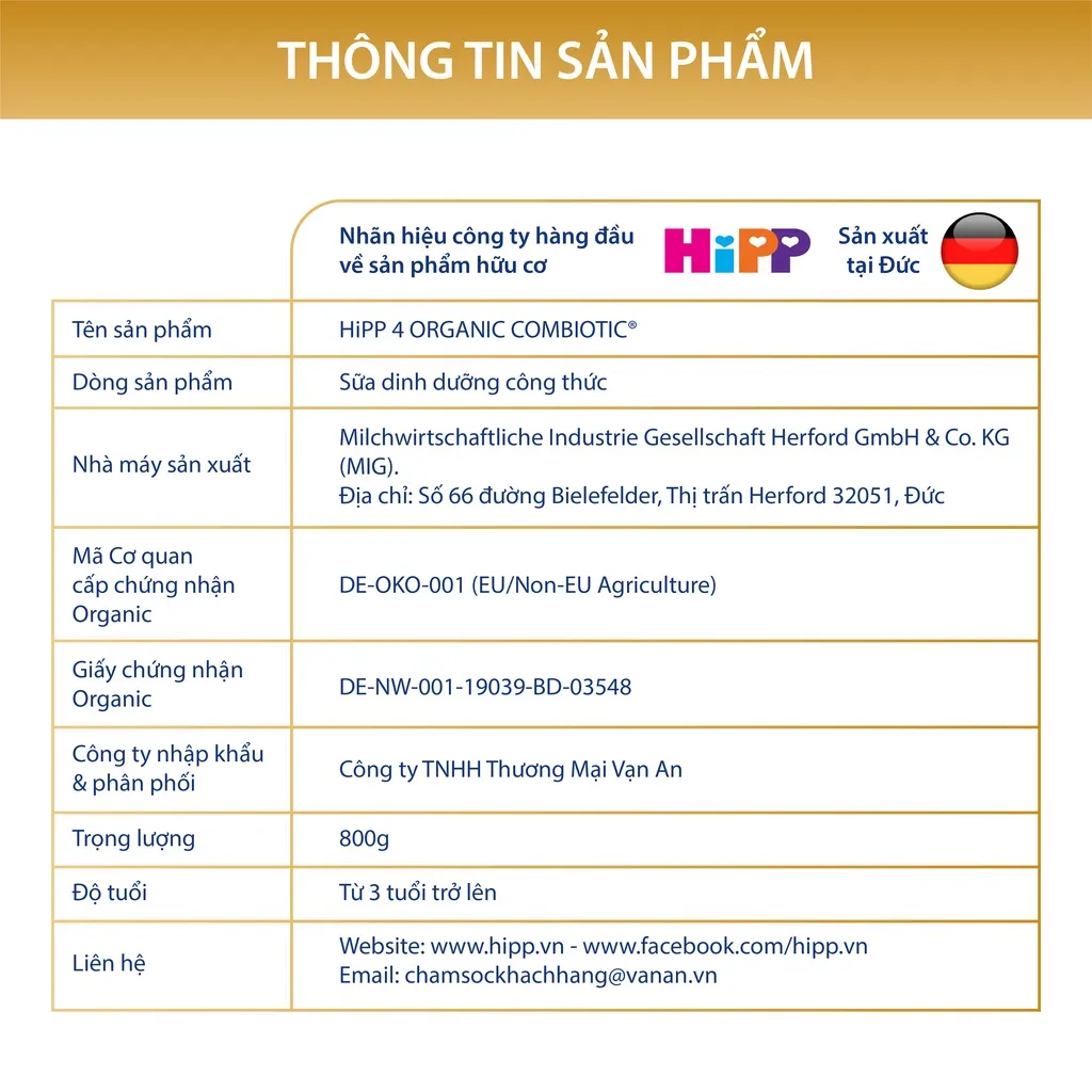 Ảnh Combo 2 lon Sữa bột công thức HiPP 4 Organic Combiotic 800g (Dành cho trẻ từ 3 tuổi) (2 lon x 800g). 4