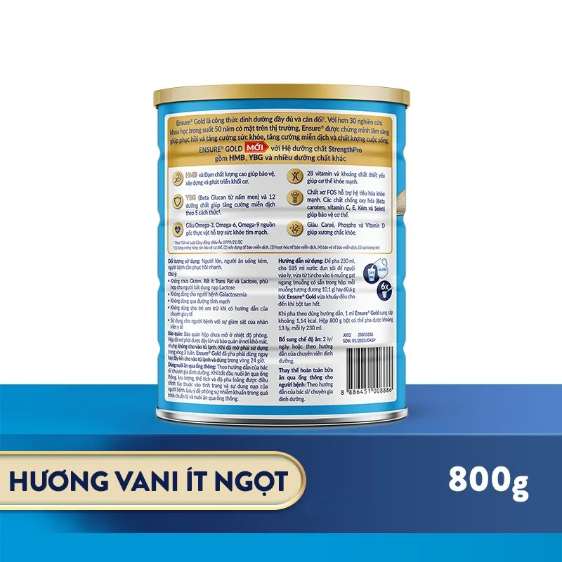 Ảnh Combo 2 Lon Sữa bột Ensure Gold Abbott Hương Vani Ít Ngọt (HMB+YBG) 850g 2