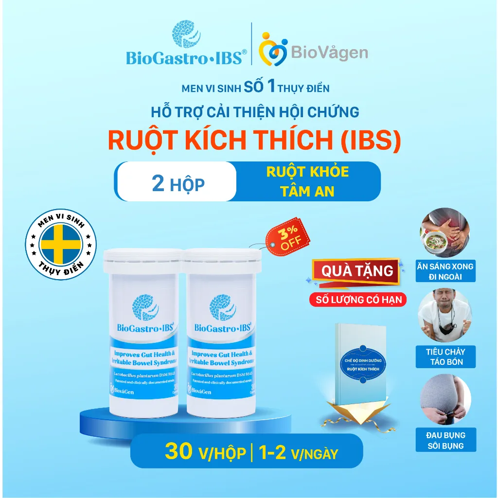 Ảnh Combo 2 men vi sinh BioGastro • IBS Thụy Điển dùng cho Viêm Đại Tràng co thắt, Táo bón, Tiêu chảy hộp 30 viên nang 1