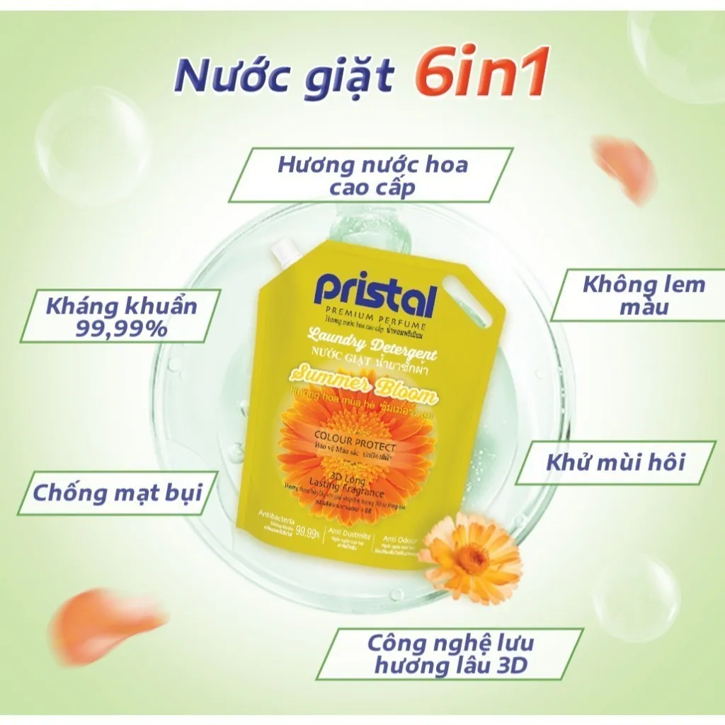 Ảnh Combo 2 nước giặt sinh học 6in1 Pristal hương lavender, hương mùa hạ, túi 2L nước giặt quần áo an toàn cho da em bé 2