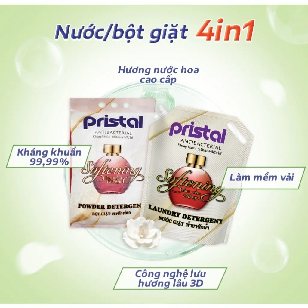 Ảnh Combo 2 nước giặt sinh học Pristal giữ màu, làm mềm vải, túi 2L nước giặt quần áo an toàn cho da em bé 2