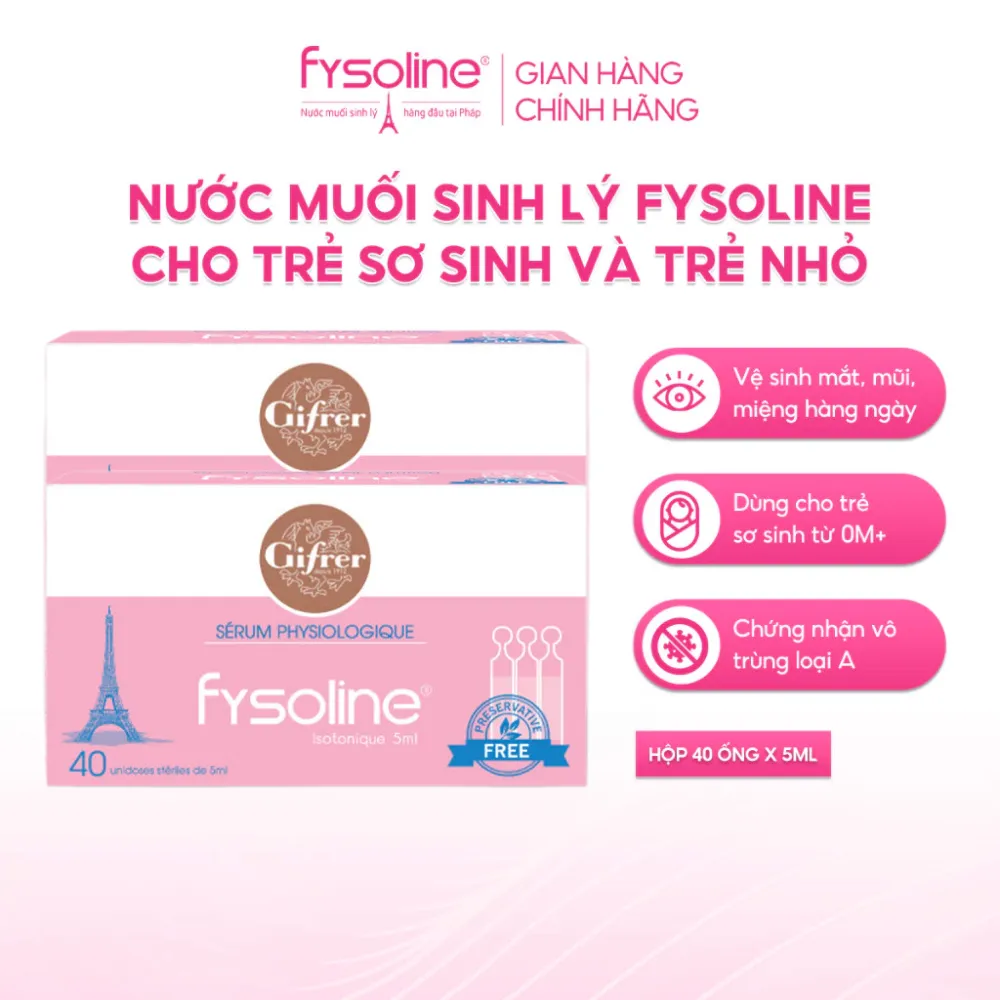 Ảnh Combo 2 Nước muối sinh lý Fysoline nhập khẩu Pháp vệ sinh mắt, mũi, miệng cho bé (Hộp hồng 40 ống x5ml) 1