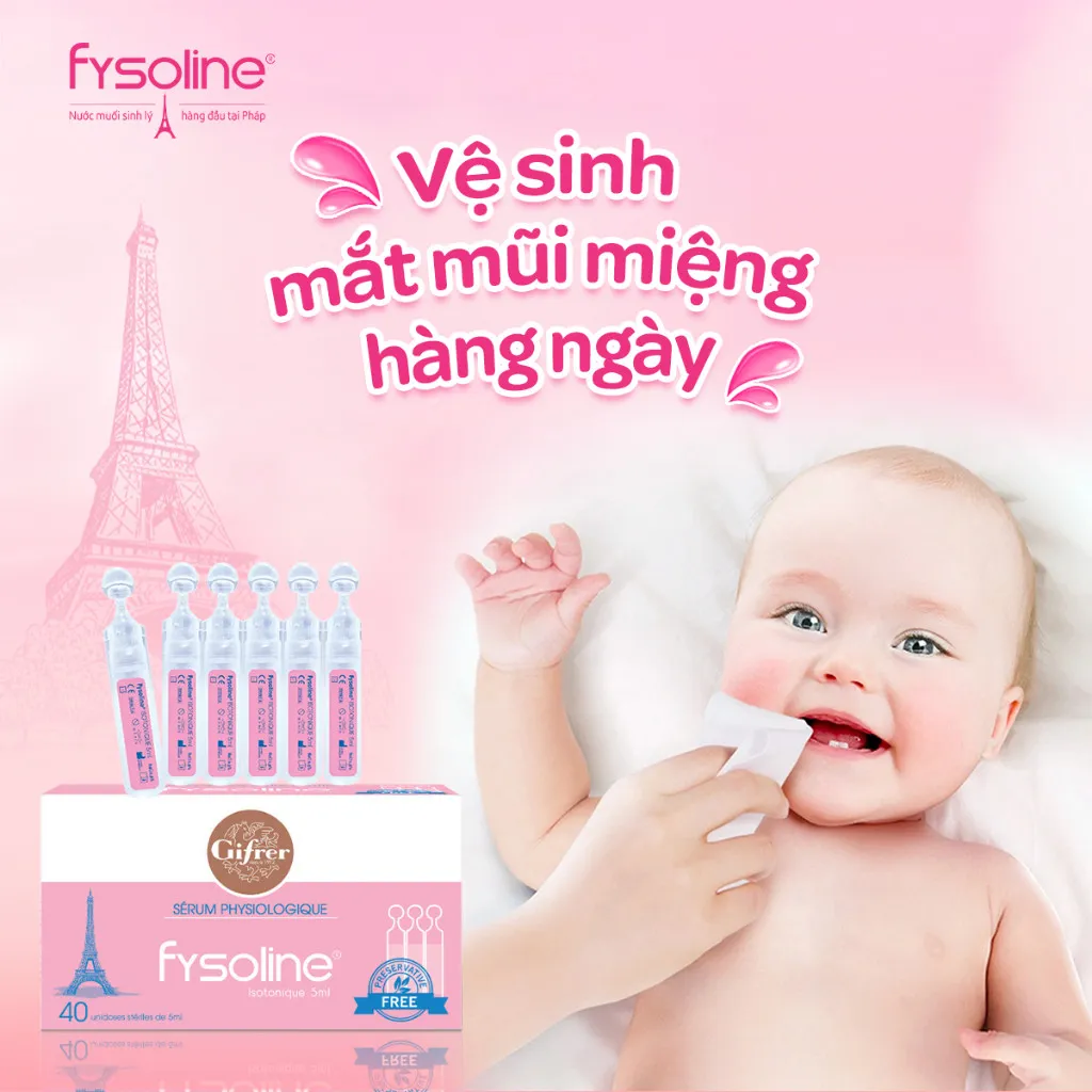 Ảnh Combo 2 Nước muối sinh lý Fysoline nhập khẩu Pháp vệ sinh mắt, mũi, miệng cho bé (Hộp hồng 40 ống x5ml) 2