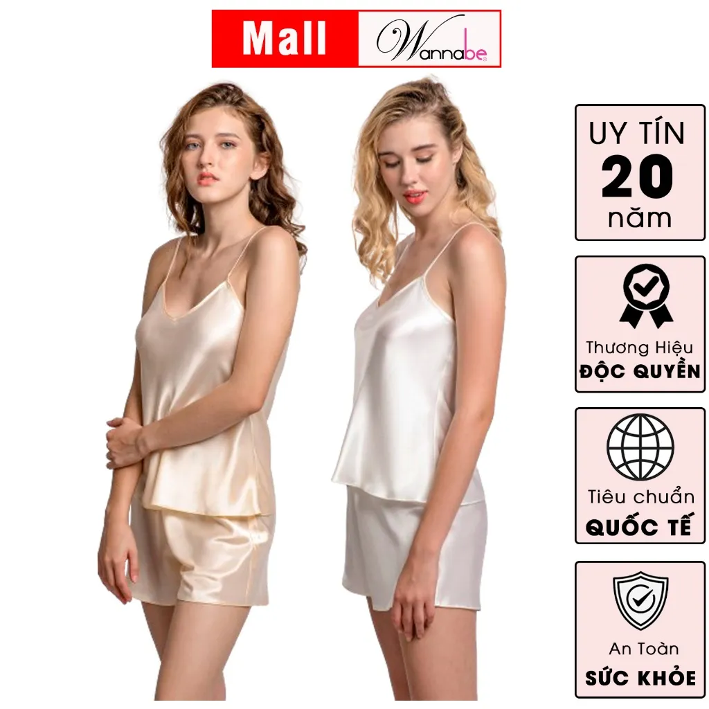 Ảnh COMBO 2 đồ bộ mặc nhà WANNABE đồ ngủ nữ quần sọt áo 2 dây lụa mịn mát kiểu đơn giản thoải mái BS612 2