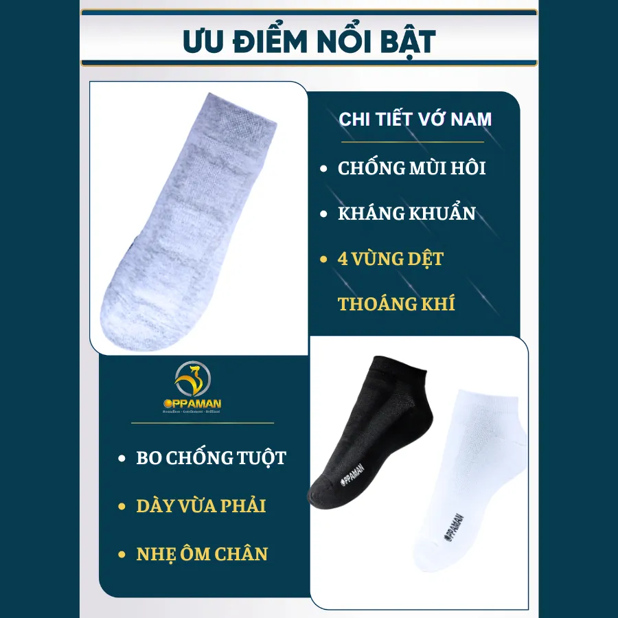 Ảnh Combo 2 đôi tất vớ nam vải cotton kháng khuẩn 4 màu cao cấp trơn trên mắt cá cổ ngắn OVT2 OPPAMAN 2
