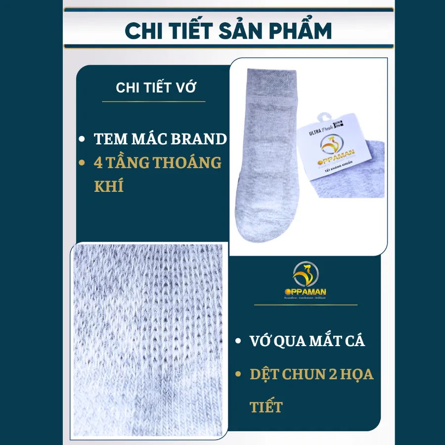 Ảnh Combo 2 đôi tất vớ nam vải cotton kháng khuẩn 4 màu cao cấp trơn trên mắt cá cổ ngắn OVT2 OPPAMAN 4