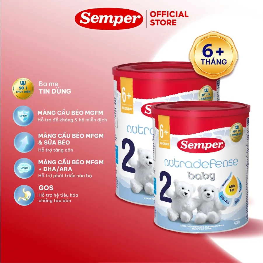 Ảnh Combo 2 Sữa bột giúp bé tăng cân,dễ tiêu hóa, tăng đề kháng, phát triển trí não Semper Nutradefense Baby 2 400g/hộp 1