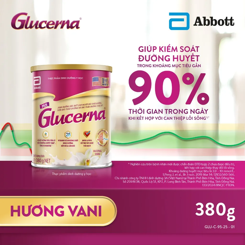 Ảnh Combo 2 Sữa bột Glucerna hương vani 380g dành cho người bị tiểu đường 1