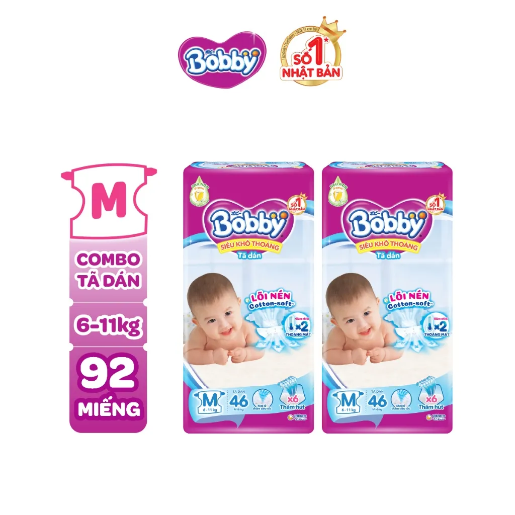 Ảnh Combo 2 tã dán sơ sinh Bobby NB70/S54/M46 mới- Lõi nén cotton-soft 3mm 1