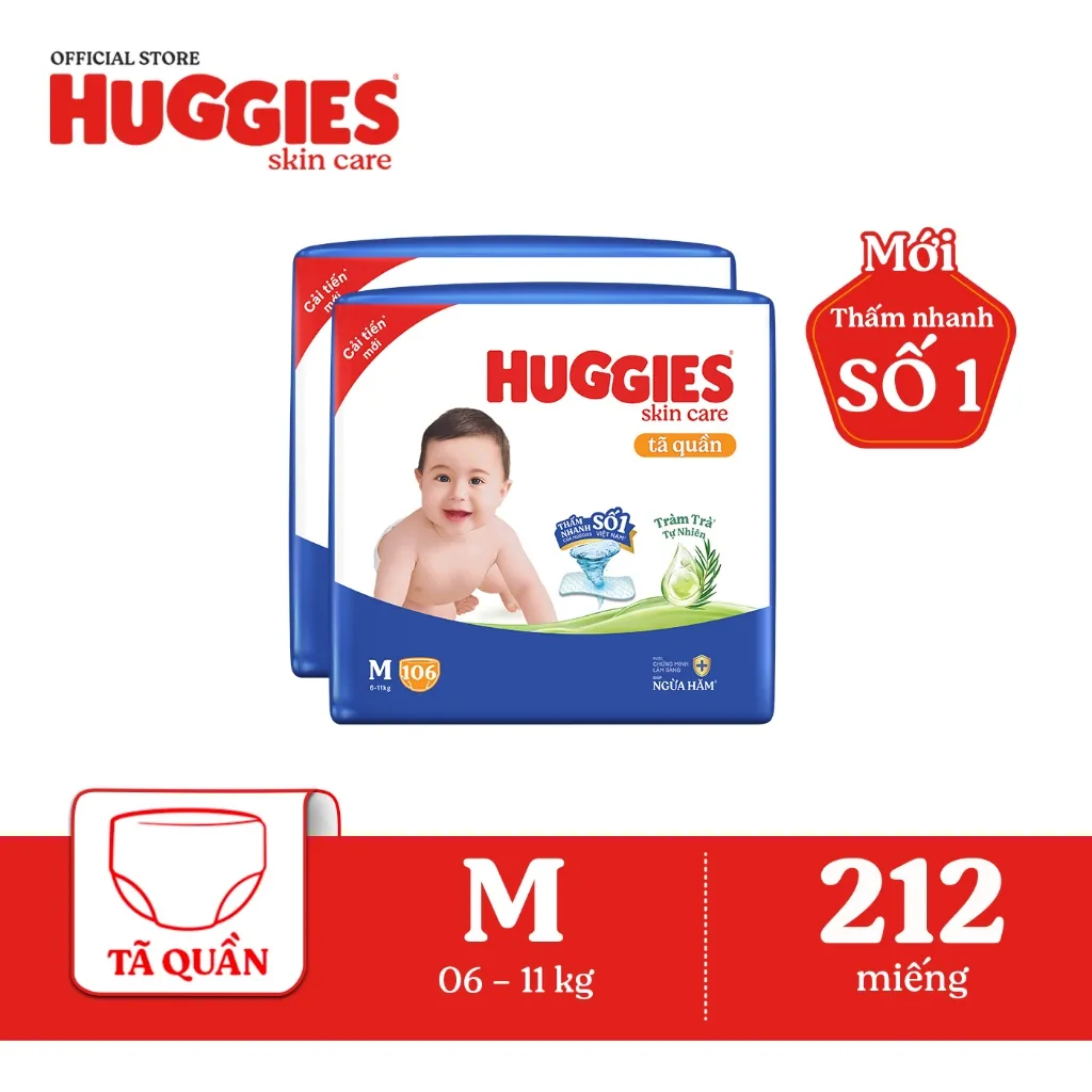 Ảnh Combo 2 Tã quần Huggies Skincare Mega Jumbo M106/L96+8/XL84+4/XXL76+4 1