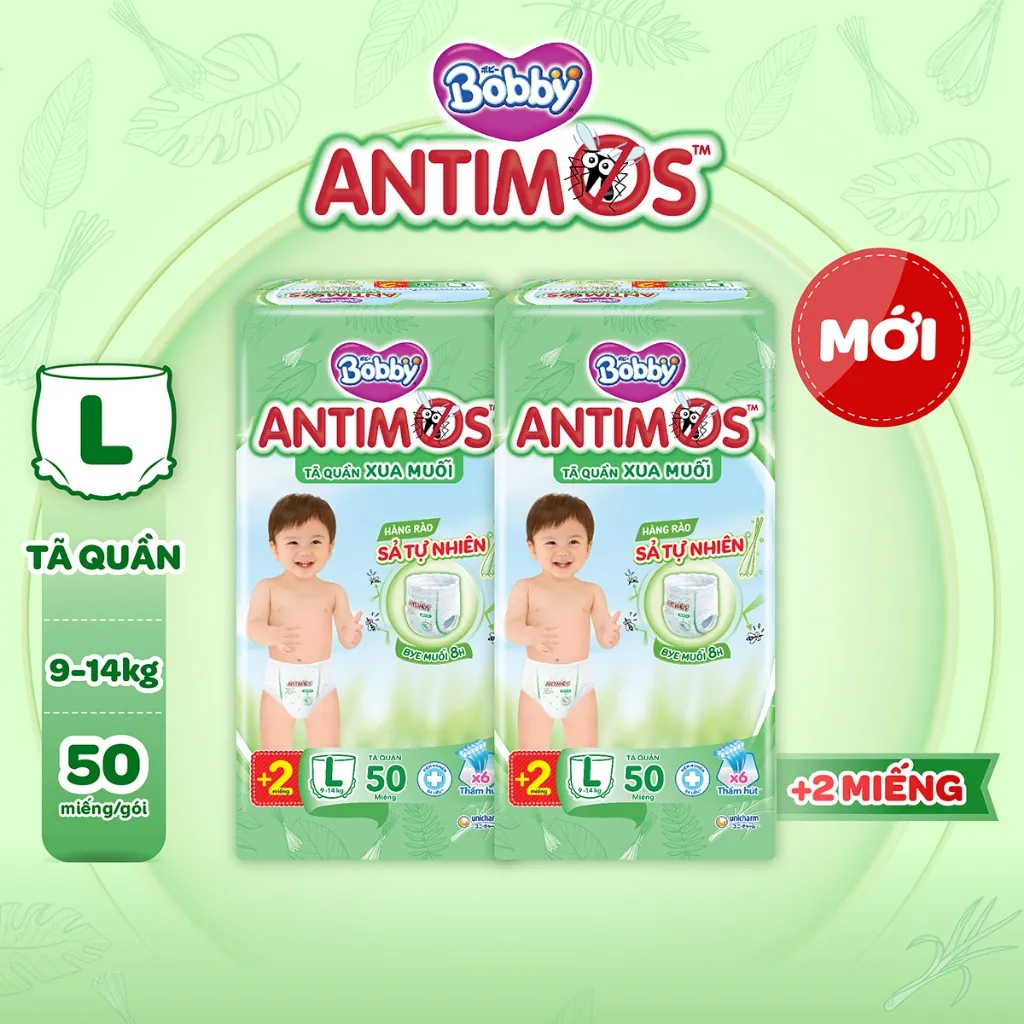 Ảnh Combo 2 tã Quần Xua Muỗi Bobby Antimos – Hàng rào Sả tự nhiên Bye Muỗi 8H - M52/L50+2/XL48+4/XXL46+6 3