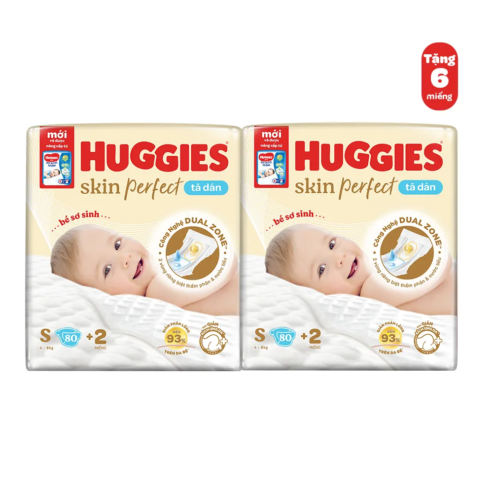 Ảnh Combo 2 Tã/bỉm dán sơ sinh Huggies Skin Perfect S 80+2 miếng với 2 vùng thấm giảm kích ứng da 2