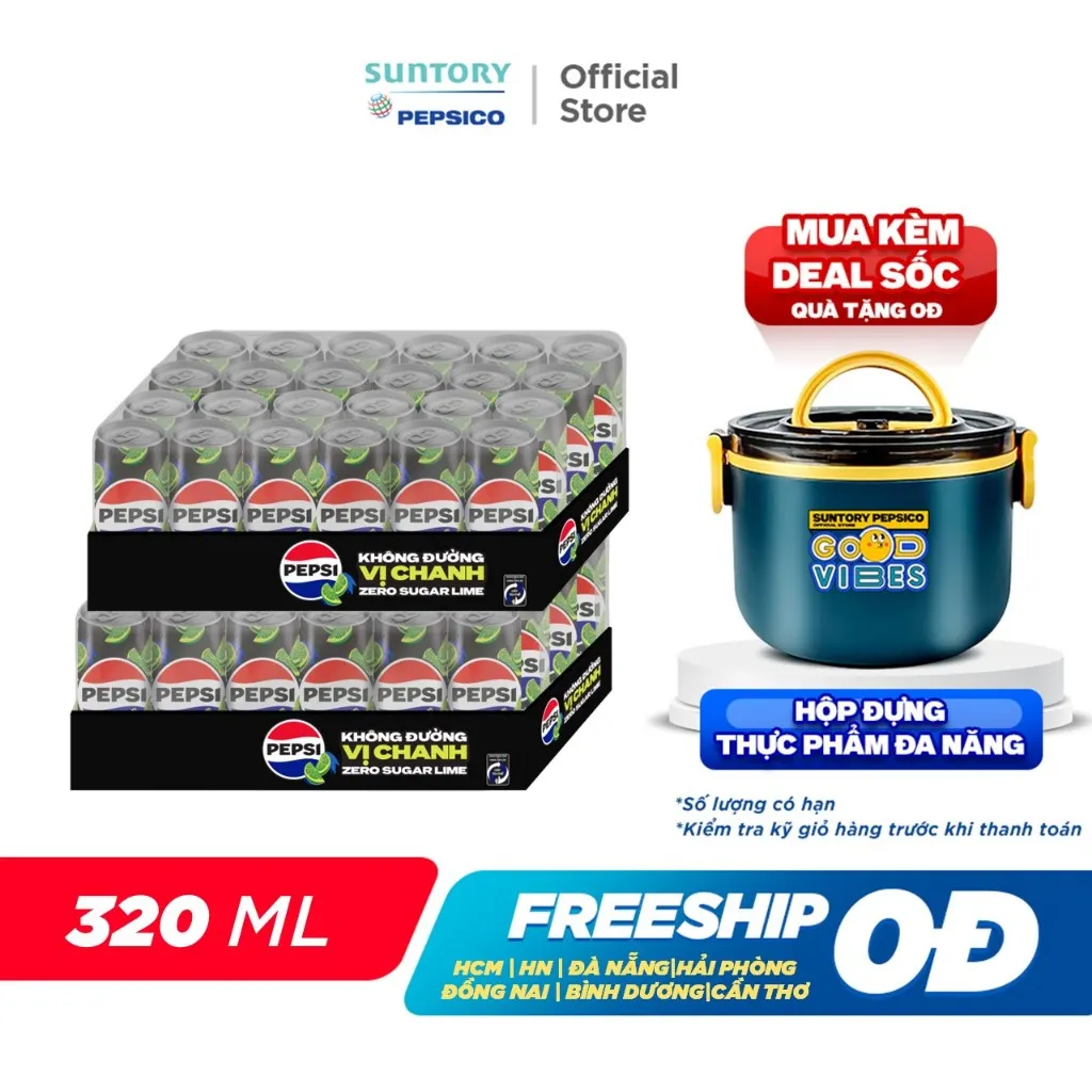 Ảnh Combo 2 Thùng 24 Lon Pepsi Vị Chanh Không Calo (320ml/lon) 1