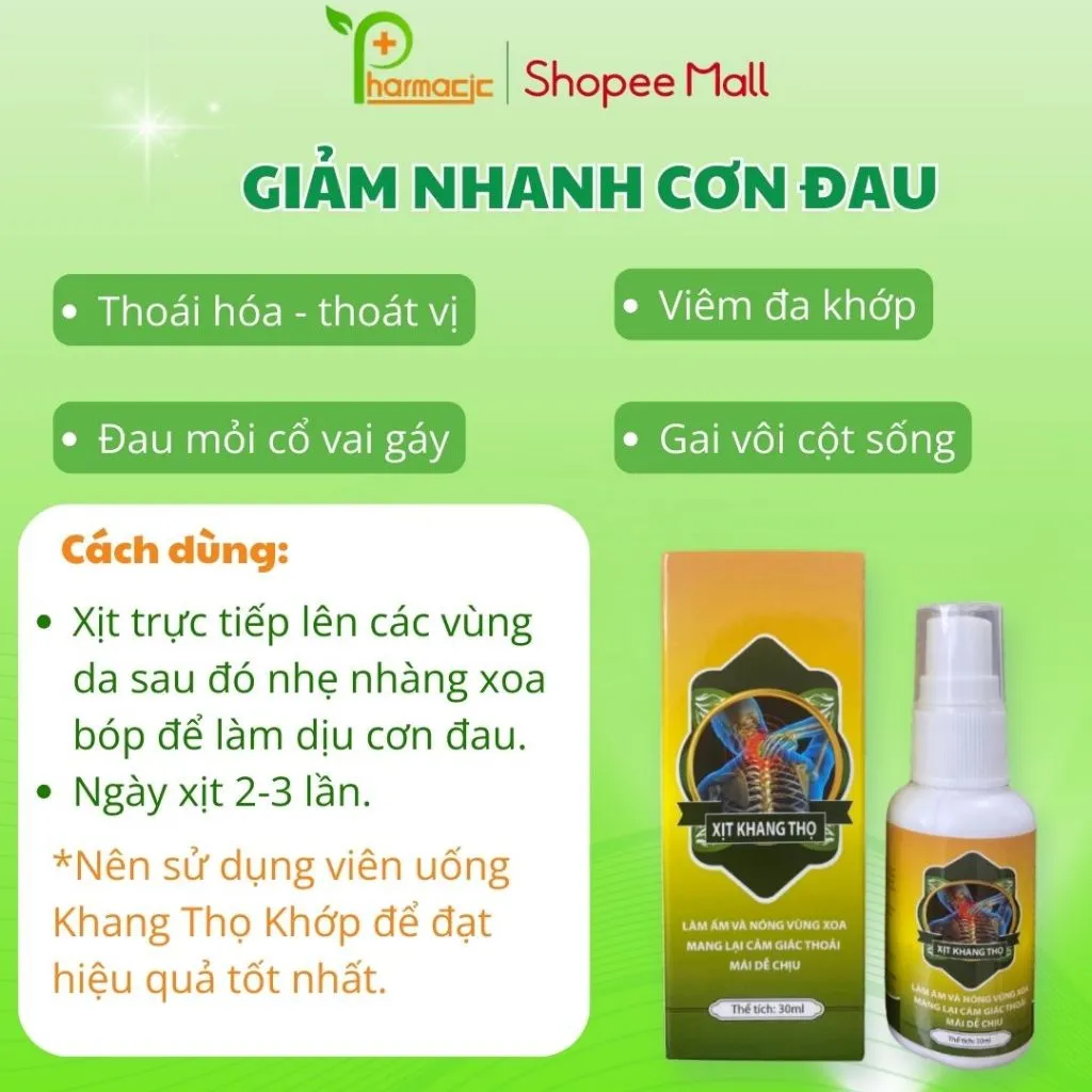 Ảnh Combo 2 Xịt Xoa Bóp KHANG THỌ Chính Hãng 30ml, Hỗ Trợ Giảm Nhanh Cơn Đau Xương Khớp 1