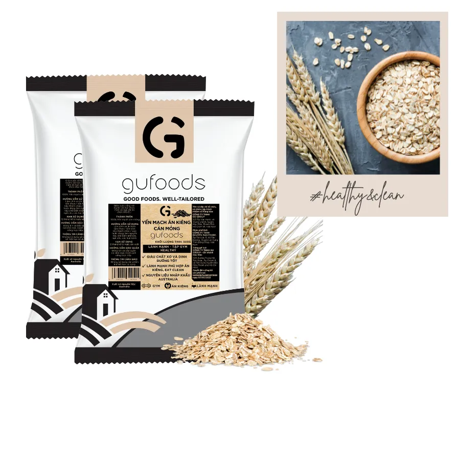 Ảnh Combo 2 Yến mạch tươi cán mỏng (cán dẹt) GUfoods - Giàu chất xơ, Healthy, Tập gym, Lành mạnh, Eat clean (200g/500g) 1