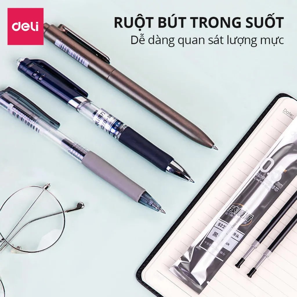 Ảnh Combo 20 ruột bút gel S221 Deli 0.5mm dùng cho bút bi nước A575 không gai viết trơn tru phù hợp học sinh văn phòng 4