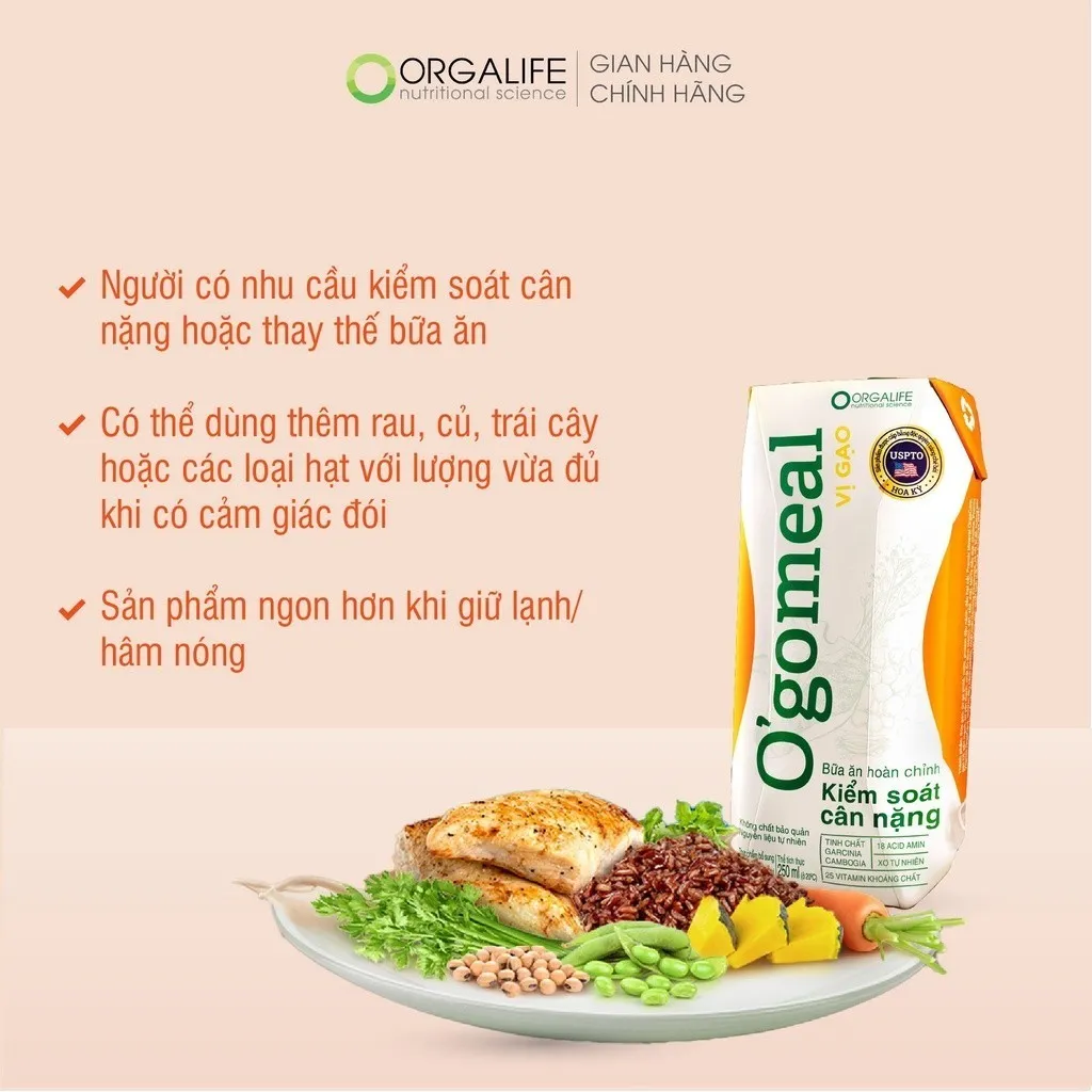 Ảnh Combo 3 - 15 ngày hỗ trợ giảm cân, thay thế bữa ăn, giảm thèm ăn, ít calo OGOMEAL Gạo (250ml/Hộp) 2