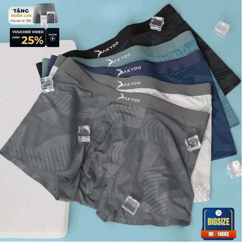 Ảnh Combo 3 - 5 Quần Lót Nam Boxer Bigsize Size XL Đến 6XL AKYOO ,Mỏng Nhẹ Co Giãn Thoải Mái Thông Thoáng 2