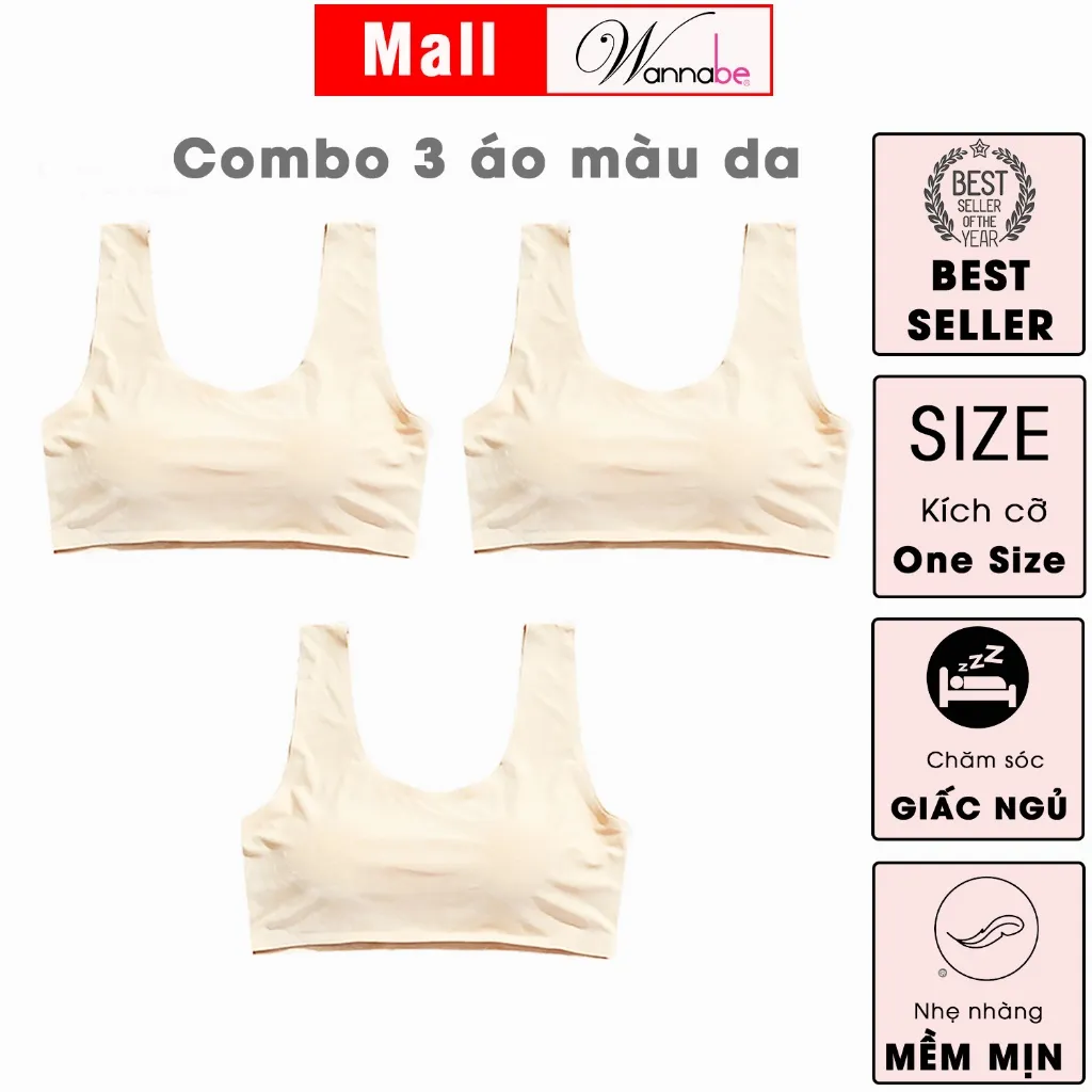 Ảnh Combo 3 áo ngực WANNABE áo chíp không gọng chất su kiểu ba lỗ không gọng có mút không hằn cứng AL48S 3
