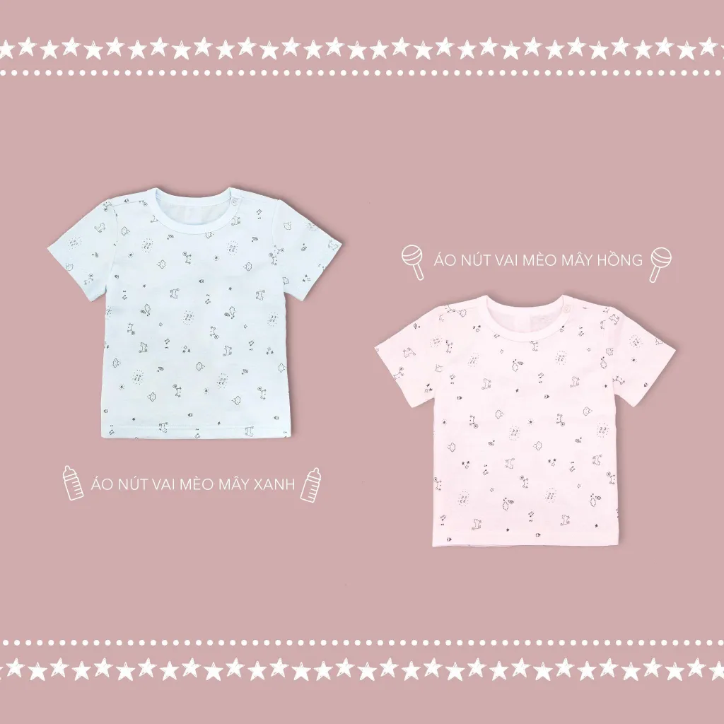 Ảnh Combo 3 Áo Tay Cộc Nút Vai MIOMIO Vải Cotton Cho Bé Trai,Gái, Họa tiết Thỏ,Sọc,MèoMây (Từ 0-24 Tháng)Thoáng Mát Dễ Chịu 3