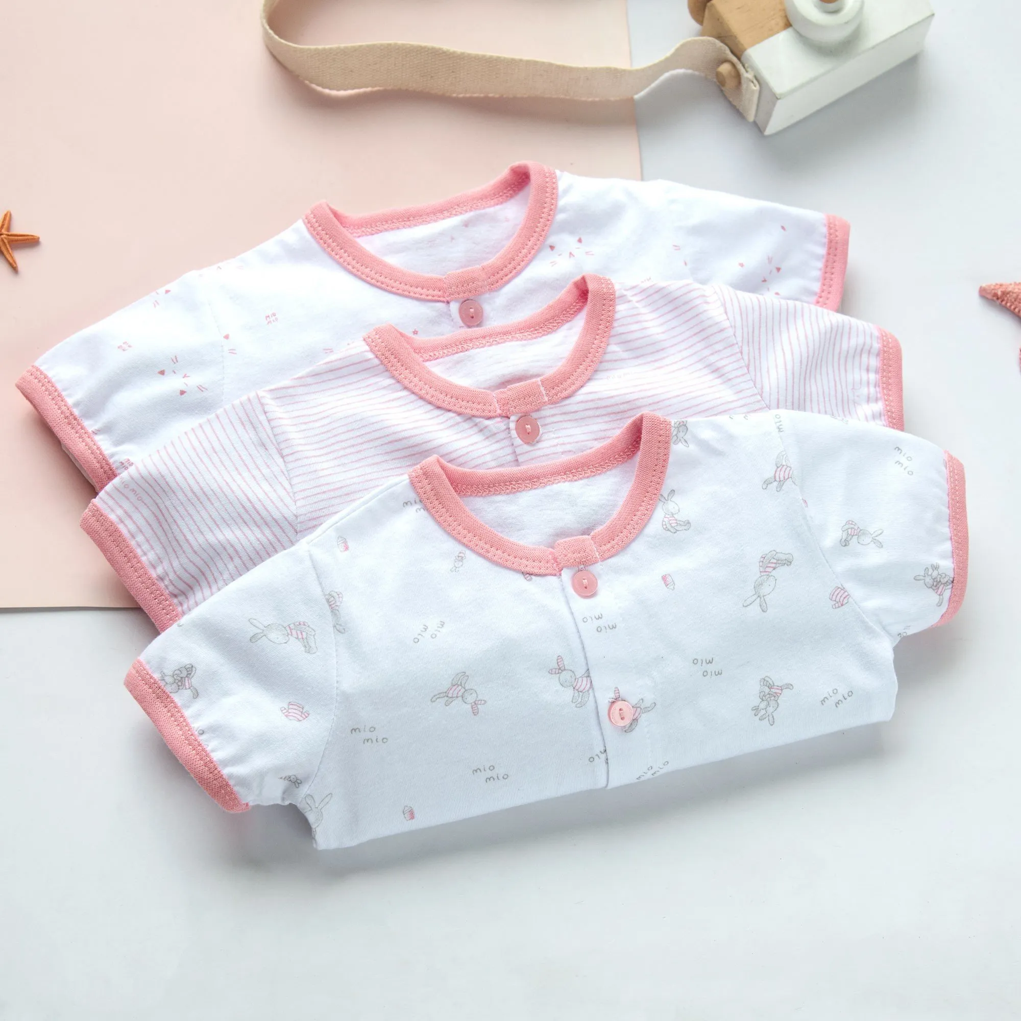Ảnh Combo 3 Áo Tay Cộc Sơ Sinh MIOMIO Vải Cotton Cho Bé Trai, Bé Gái (Từ 0 - 24 Tháng) Thiết Kế Mùa Hè | Thoáng Mát Dễ Chịu 1