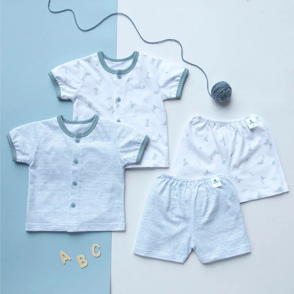 Ảnh Combo 3 Bộ Quần Áo Cộc Sơ Sinh Thỏ Sọc Mèo MIOMIO Cho Bé Trai, Bé Gái (Từ 0 - 24 Tháng), Vải Cotton 3