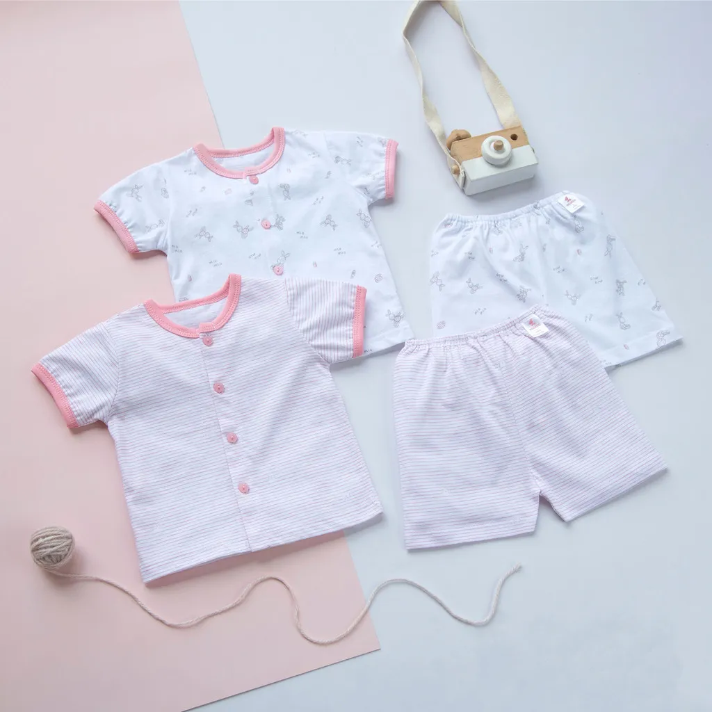 Ảnh Combo 3 Bộ Quần Áo Cộc Sơ Sinh Thỏ Sọc Mèo MIOMIO Cho Bé Trai, Bé Gái (Từ 0 - 24 Tháng), Vải Cotton 4