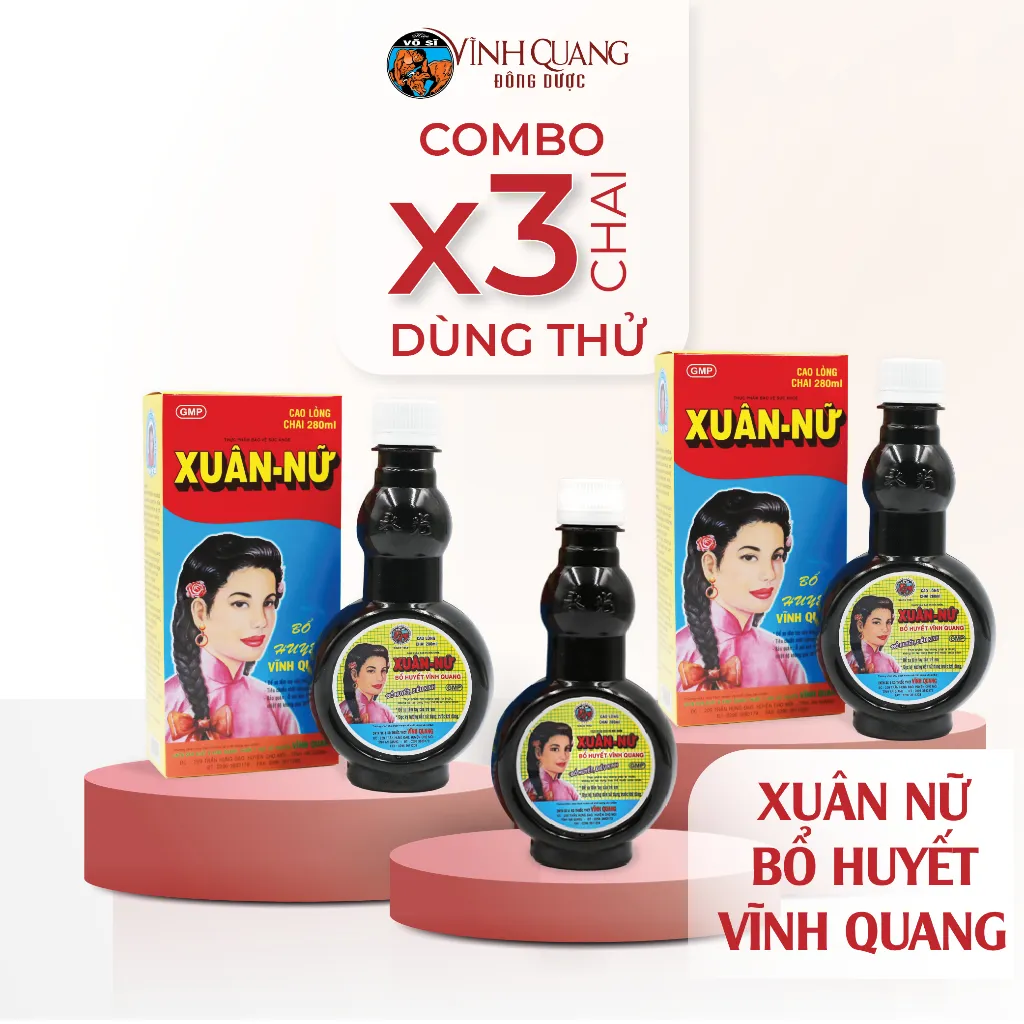 Ảnh Combo 3 chai Xuân Nữ Bổ Huyết VĨNH QUANG 280ml - Điều hoà kinh nguyệt, đau bụng kinh, bổ máu 1
