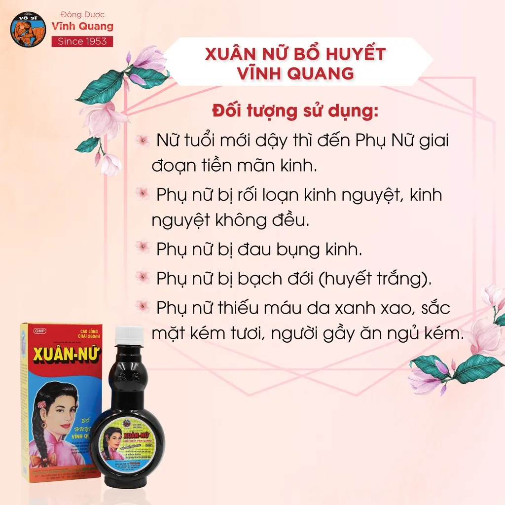 Ảnh Combo 3 chai Xuân Nữ Bổ Huyết VĨNH QUANG 280ml - Điều hoà kinh nguyệt, đau bụng kinh, bổ máu 2