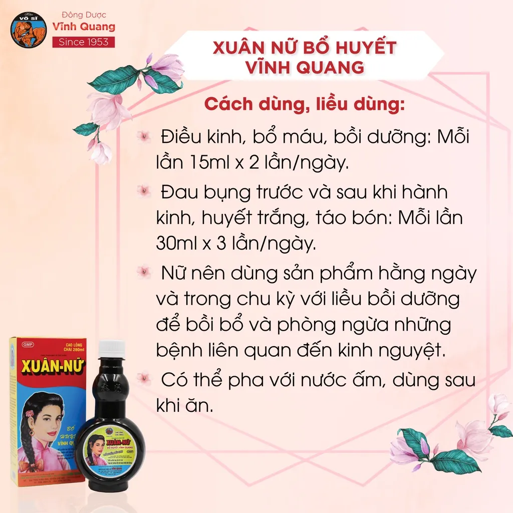 Ảnh Combo 3 chai Xuân Nữ Bổ Huyết VĨNH QUANG 280ml - Điều hoà kinh nguyệt, đau bụng kinh, bổ máu 3