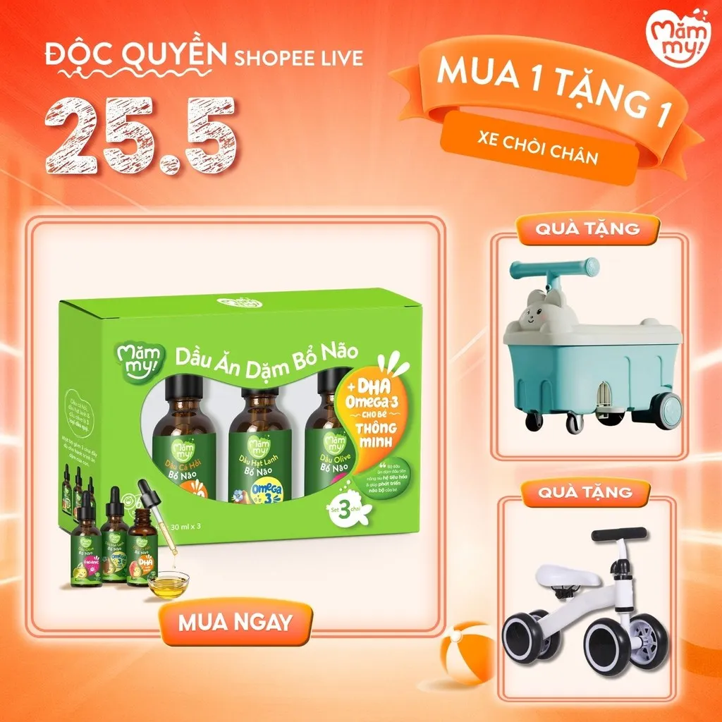 Ảnh Combo 3 dầu ăn dặm bổ não Mămmy 30ml gồm dầu Olive, cá hồi, hạt lanh bổ não cho bé 6 tháng tuổi 1