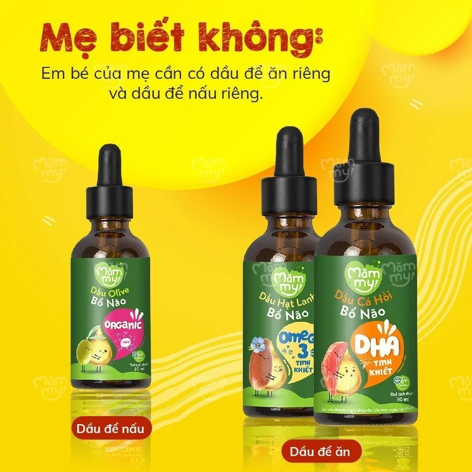 Ảnh Combo 3 dầu ăn dặm bổ não Mămmy 30ml gồm dầu Olive, cá hồi, hạt lanh bổ não cho bé 6 tháng tuổi 3