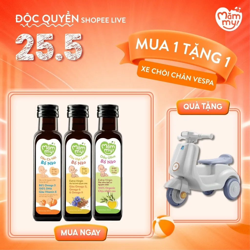 Ảnh Combo 3 dầu ăn dặm bổ não Mămmy, dầu cá hồi, hạt lanh, Olive bổ sung DHA, Omega-3 cho bé từ 6 tháng, chai 100ml 1