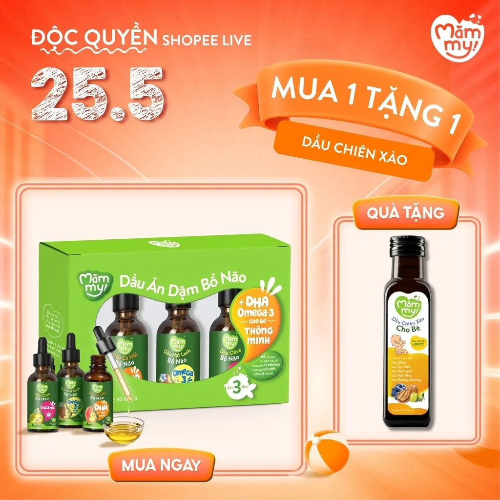 Ảnh Combo 3 dầu ăn dặm bổ não 30ml Mămmy, dầu Olive, dầu cá hồi, dầu hạt lanh bổ não cho bé 6 tháng 1