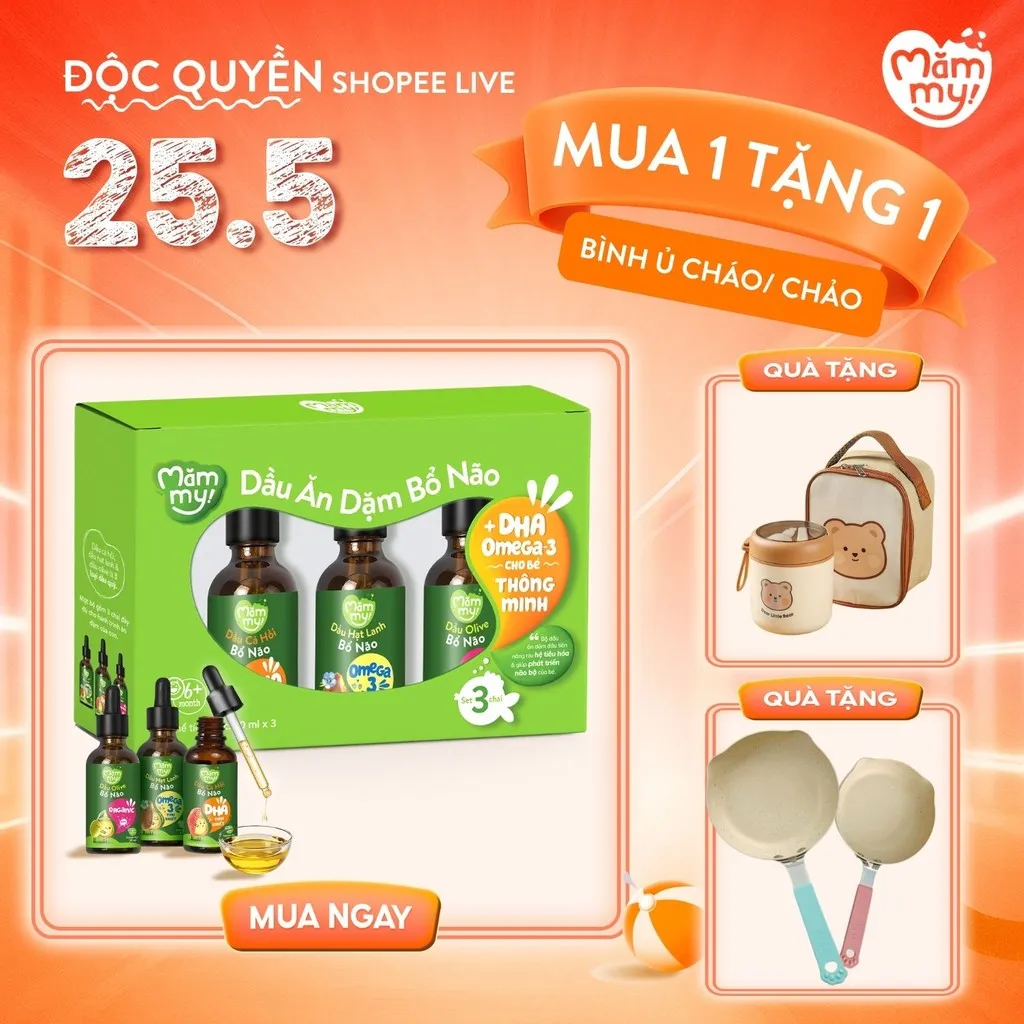 Ảnh Combo 3 dầu ăn dặm bổ não 30ml Mămmy bổ sung DHA và Omega 3 giúp bé phát triển trí não, thông minh 1
