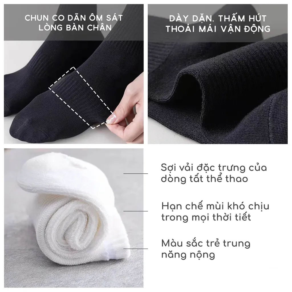 Ảnh Combo 3 đôi tất trơn cổ cao dễ phối đồ, Set 3 đôi tất cao cổ G2 màu đen hoặc trắng bằng cotton hàng VNXK 3