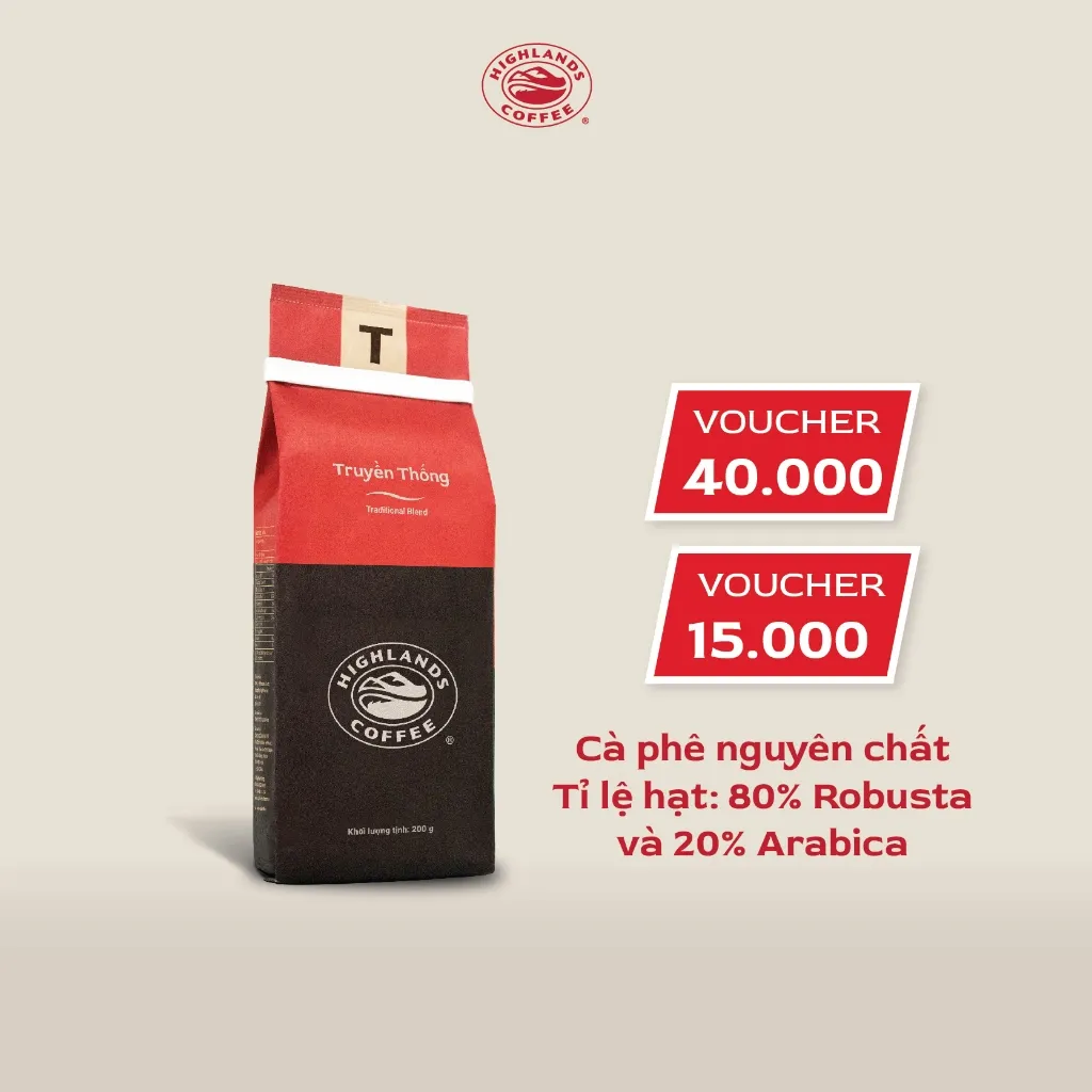 Ảnh Combo 3 gói Cà phê rang xay Truyền thống Highlands Coffee 200g 1