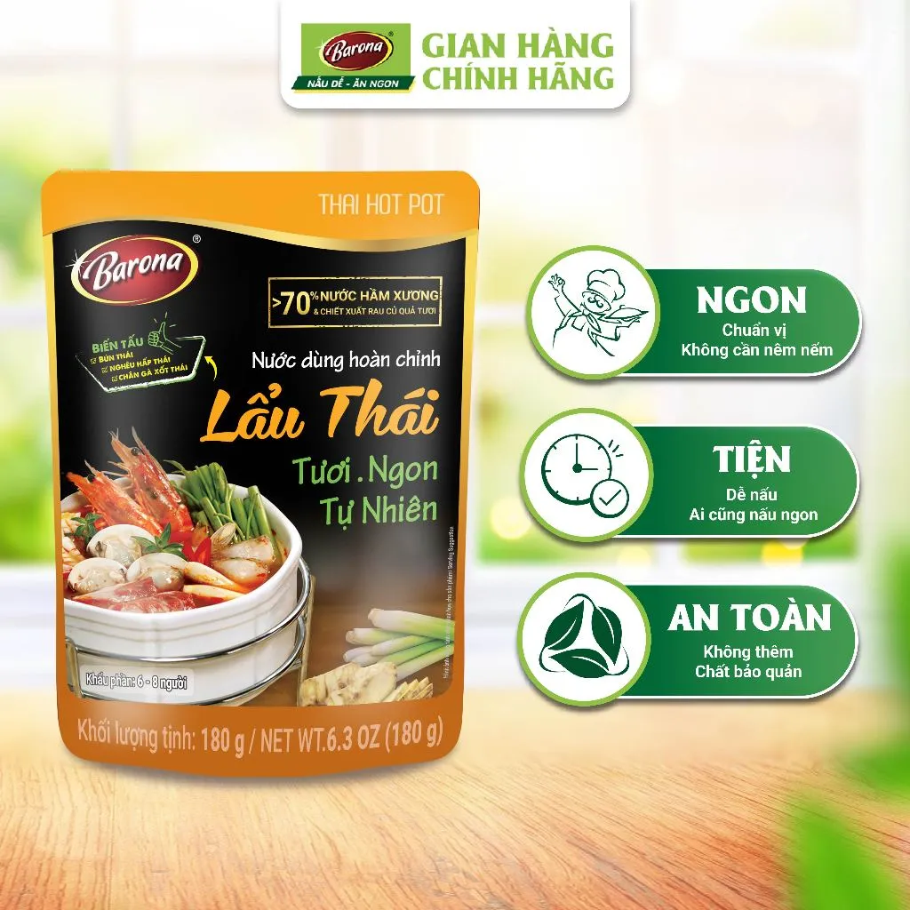 Ảnh Combo 3 Gói Nước Dùng Lẩu Thái Barona 180 tươi ngon chuẩn vị không cần nêm nếm[Tặng 1 Gói Tôm Rang Thịt 80g,HSD:11/2025] 3