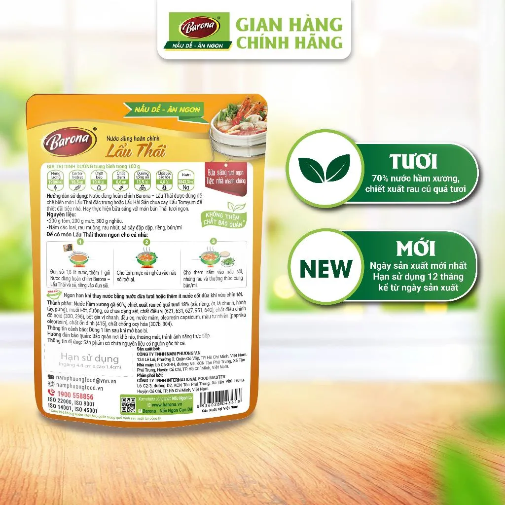 Ảnh Combo 3 Gói Nước Dùng Lẩu Thái Barona 180 tươi ngon chuẩn vị không cần nêm nếm[Tặng 1 Gói Tôm Rang Thịt 80g,HSD:11/2025] 4